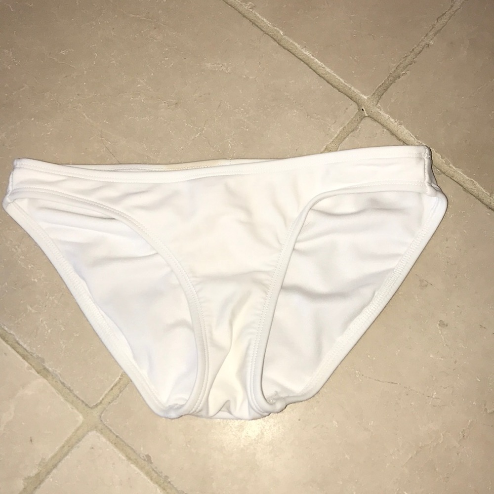 A white bikini bottom with a scrunched back